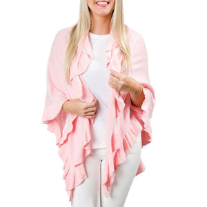 Ava Ruffle Cotton Knit Wrap Shawl Ruana Blush Pink