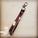 Hair on Hide Leather Key Chain Wristlet Strap Axis Brown White