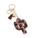 Bling Crystal Leopard Southwestern Cactus Keychain