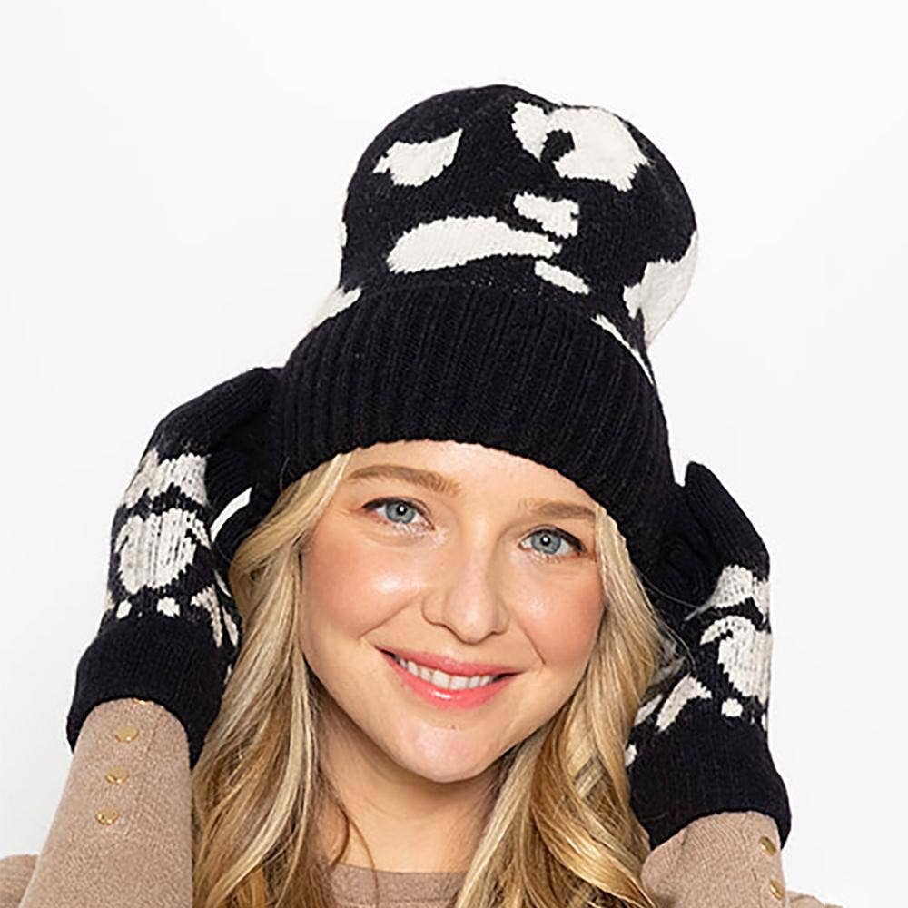 Black & White Cow Print Western Knit Beanie Hat – Red J Designs display picture 3