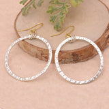 Hammered Silver Circle Earrings with Gold Wires
