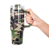 Green Tan Black Camo Printed Stainless Steel Tumbler 40 oz with Handle