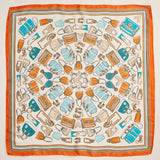 Handbag Motif Square Scarf | Silk-Feel Fabric in Orange