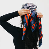 Anastasia Geometric Boho Hair or Accessory Satin Scarf Navy