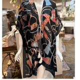 Satin Feel Kimono Ruana Wrap Beach Coverup with Tie Black