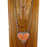 Orange Stone Heart Necklace Paper Clip Chain