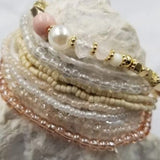 Seed Bead Stackable Bracelet Set Stretch Blush Pink Cream White Silver Gold