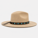 Black Vegan Leather Western Hat Band with Turquoise-Color Accents