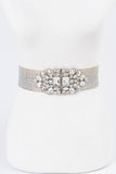Rhinestone Straw Stretch Belt – Silver