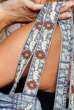 Floral Embroidered Ruffle Denim Tote Bag