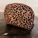 Vintage-Inspired Quilted Leopard Cosmetic Case – Curved Makeup Pouch in Classic and Floral Animal Print