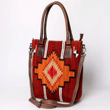 American Darling Saddle Blanket Tote - Handwoven Wool Leather Western Bag Red