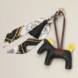 Vegan Leather Horse Tassel Scarf Keychain Bag Charm