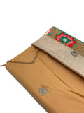 Floral Embroidery & Gold Beaded Clutch with Crossbody Chain