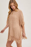 Western Fringed Knit Sweater Poncho | Latte | S/M & M/L