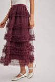 ROMANTIC RUFFLE TIERED TULLE MIDI SKIRT
