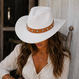 Cognac Faux Leather Hat Band with Silver-Tone Round Studs