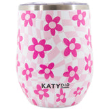 Pink Flower Checkered Stainless Steel Insulated Wine Drink 12 oz Tumbler