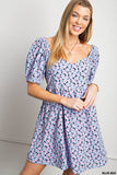 Allover Daisy Soft Printed Puff Sleeve Babydoll Back Tied Dress