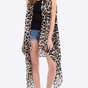 Beige Leopard Lightweight Vest Kimono