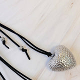 Puffy Big Heart Bag Charm Black Silver