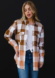 Brown Ivory Bleached Gradient Cotton Plaid Flannel Shacket