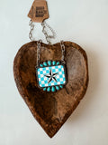 Western Checkered Star Pendant Necklace Black Turquoise