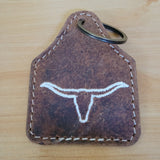 Cowhide & Leather Longhorn Keychain — Tan Cream