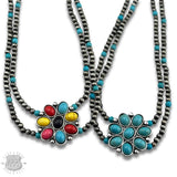 Double Strand Stone Flower Pendant Necklace