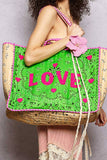LOVE Bandana Quilted Tote Bag | Green Multi