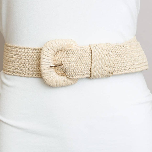 Stretchable Boho Raffia Belt Natural