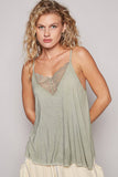 Adjustable Strap Lace Detail Camisole Casual Tank Top Sage Green