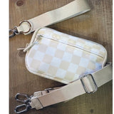 Cream Checkered Check Nylon 2 in 1 Bag Crossbody Wristlet
