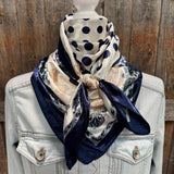 Navy & Cream Polka Dot Wild Rag Western Scarf, 35 Inch