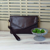 Baldwin Genuine Leather Wristlet Clutch Chocolate Brown