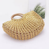 Gold Metallic Faux Straw Tote Bag with Pouch