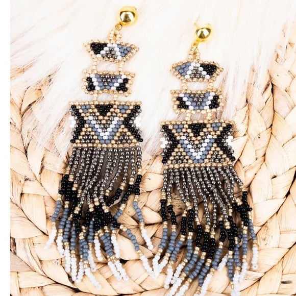 Sheridan Lake Black Seed Bead Fringe Earrings