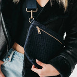 Vegan Suede Navy Blue Woven Crossbody Bag