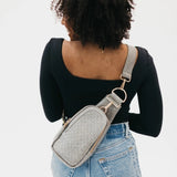 Waverly Woven Crossbody Sling Bag with Strap Extender Grey