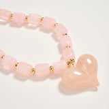 Colorful Beaded Heart Necklace | Multi-Color Barrel Bead Statement Necklace in Pink