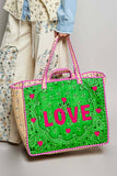 LOVE Bandana Quilted Tote Bag | Green Multi