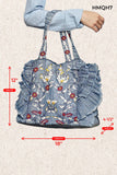 Floral Embroidered Ruffle Denim Tote Bag
