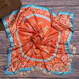 Western Cowboy Print Wild Rag Scarf | Rust & Turquoise | 36x36