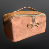 Equestrian Horse Bit Cosmetic & Toiletry Bag | Blush Vegan Suede & Vegan Leather