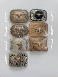 Western Longhorn Belt Buckle – Gold-Tone Openwork, Style 6