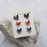 Chicken Stud Earrings Set Of 3