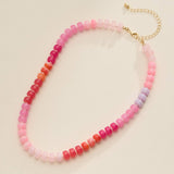 Colorful Beaded Necklace with Gold Clasp Trendy Statement Jewelry Pink