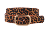 Western Cow Print Leather Belt - Calf Hair Belt with Gold Buckle