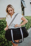 Black Striped Quilted Duffel Weekender Bag
