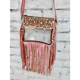 Hand Tooled Leather Clear Purse Crossbody Concert Game Day Pink